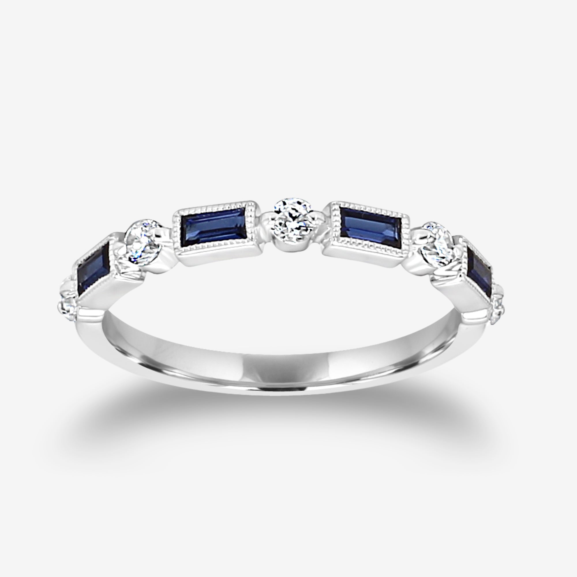 14K White Gold band diamond and sapphire.
