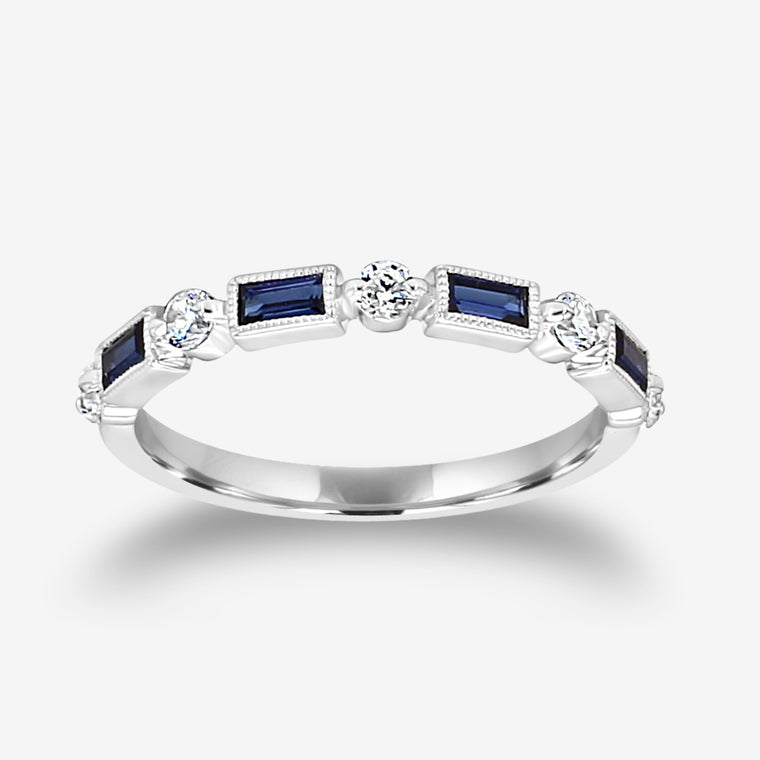 14K White Gold Diamond and Sapphire Band (101000)