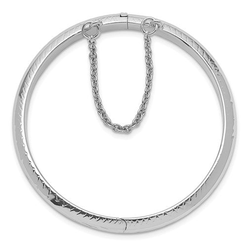 Sterling Silver Rhodium-plated Polished and Diamond-cut 4mm with Safety Clasp Hinged Children's Bangle