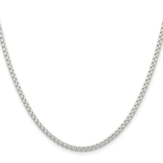 Sterling Silver 2.6mm Round Box Chain Rhodium Plated, 18"