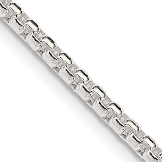 Sterling Silver 2.6mm Round Box Chain Rhodium Plated, 18"
