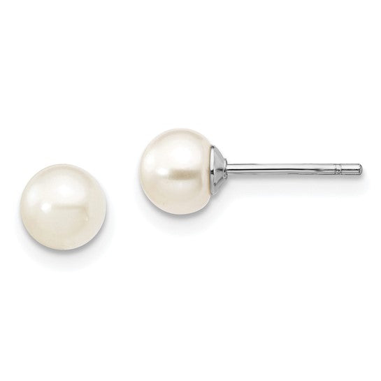 Sterling Silver Madi K Rhodium-plated 5-6mm Semi-round Freshwater Cultured Pearl 12in Necklace, 4in Bracelet and Stud Earring Set.