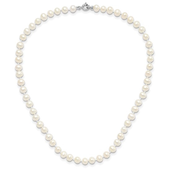 Sterling Silver Madi K Rhodium-plated 5-6mm Semi-round Freshwater Cultured Pearl 12in Necklace, 4in Bracelet and Stud Earring Set.