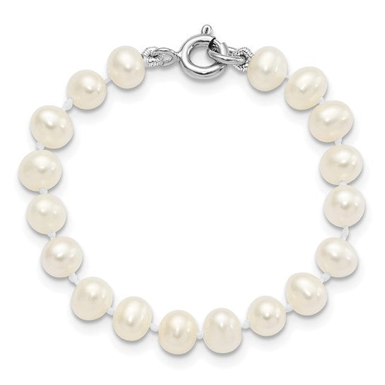 Sterling Silver Madi K Rhodium-plated 5-6mm Semi-round Freshwater Cultured Pearl 12in Necklace, 4in Bracelet and Stud Earring Set.