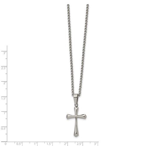   Chisel Stainless Steel Polished Cross Pendant on a 22 inch Rolo Chain Necklace