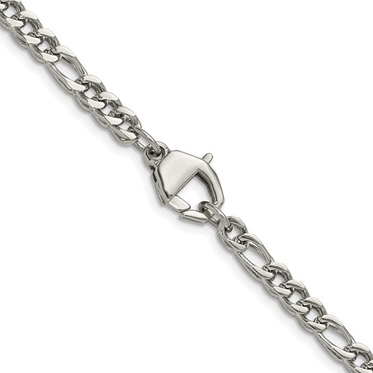 Chisel Stainless Steel Polished 4mm 24 inch Fancy Figaro Chain Necklace (99742)