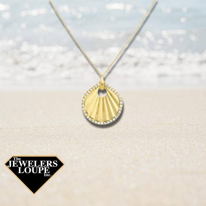 Sculpted Shell Diamond Pendant 14K Yellow gold .52CTW  (100053)