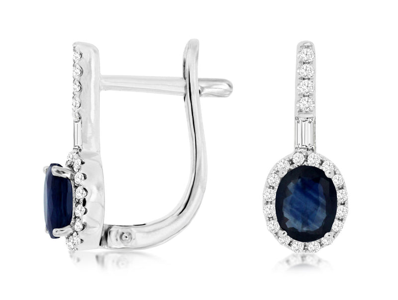 These beautiful 14K white gold earrings feature sapphire and diamond accents for luxurious sparkle. With a classic design and timeless appeal, these earrings are a perfect addition to any jewelry collection.