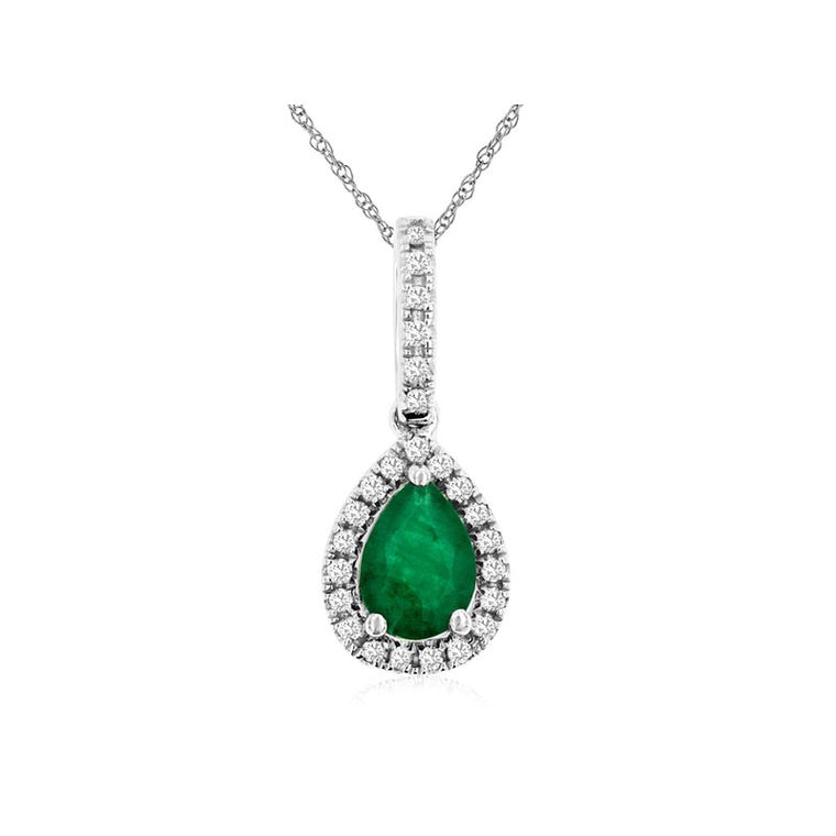 Emerald & Diamond Pendant 14K White Gold .81CTW (98921)