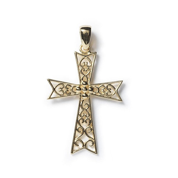 Southern Gates® Abbey Gate Cross Gold Plated Pendant   Sunset Collection   30x22mm All Sunset Collection styles are Palladium over Sterling Silver with a 14K Hamilton finish. Designed and distributed in Charleston, SC   Beautiful scroll designs reminiscent of the ironwork found in historic churches, chapels, and cathedrals have inspired this intricate filigree jewelry.