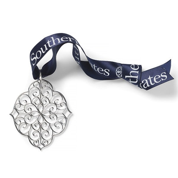 Southern Gates® 2023 Holiday Victoria Gate Ornament   Holiday Series   Victoria Gate Ornament   A holiday collectable inspired by 18th and 19th century wrought iron gates throughout the South. Sterling silver plated Includes collectors box and signature Southern Gates® blue ribbon.   Ornament size: 62x55mm