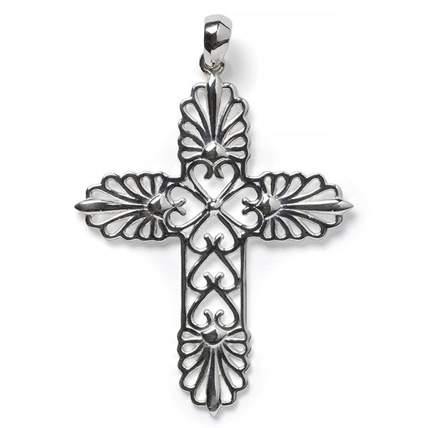 Southern Gates® Palmette Cross Pendant Inspiration Series 45x36mm 925 sterling silver Designed and distributed in Charleston, SC  Beautiful scroll designs reminiscent of the ironwork found in historic churches, chapels, and cathedrals have inspired this intricate filigree jewelry.  *chain sold separately*