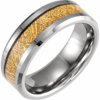 Tungsten Carbide Wedding Ring With Meteorite-Look Inlay, Size 11 (92604)