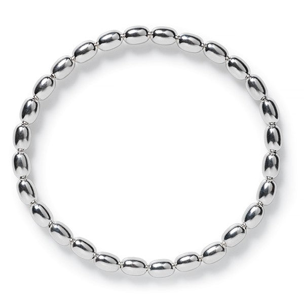 Southern Gates® 3mm Rice Bead Elastic Bracelet Rice Beads Available in: 6" and 7" 925 Sterling Silver Designed and distributed in Charleston, SC Made in Italy  Gorgeous sterling silver rice beads pay homage to the Holy City's rice history and South Carolina's agricultural background.