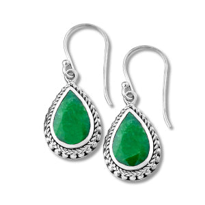 Our Sterling Silver teardrop emerald Sempu earrings, handcrafted in Bali by our skilled artisans. From our signature collection, Royal Bali™ featuring designs handcrafted using sterling silver, solid 18k gold accents and genuine gemstones. The May birthstone, Emerald, was one of Cleopatra’s favorite gems. It has long been associated with fertility, rebirth, and love. Today, it is thought that emeralds signify wisdom, growth, and patience.