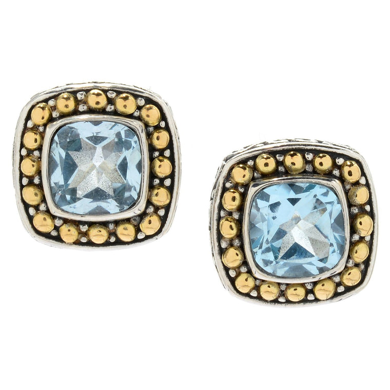 Samuel B. Sterling Silver and 18K Yellow Gold Blue Topaz Earrings (91422)