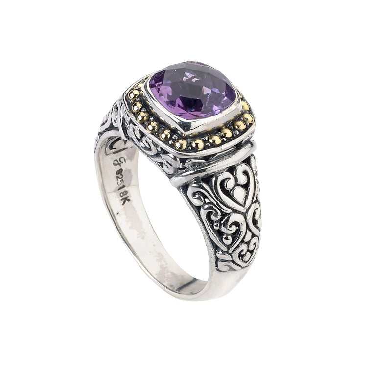 Samuel B. Sterling Silver and 18K Yellow Gold Amethyst Ring, Size 7 (91491)