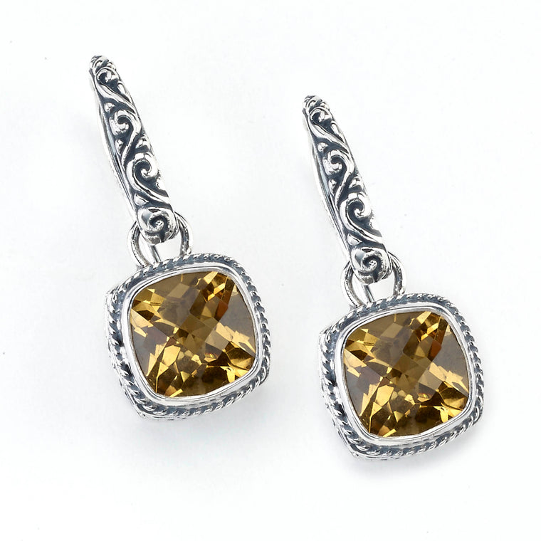 Samuel B. Sterling Silver Balinese Floral Design Citrine Earrings (91426)