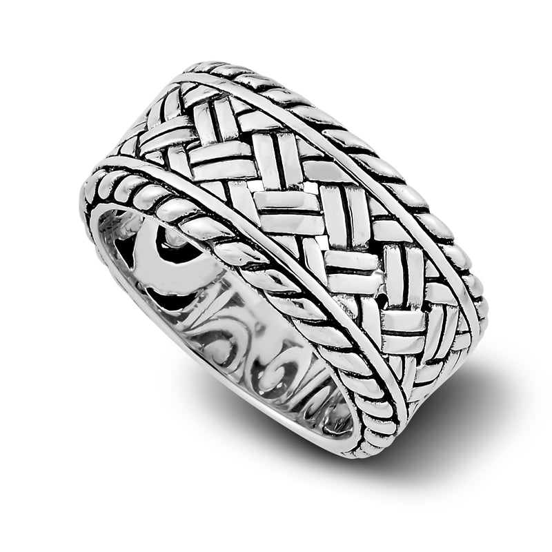 Samuel B. Sterling Silver Woven Design Makian Ring, Size 10. Our Sterling Silver Woven design ring is handcrafted in Bali by our skilled artisans. Each creation in the Imperial Bali™ Men’s Collections draws its power from mystic dragons, yet bows in reverence to nature and ancient Balinese patterns, weaves and textures.