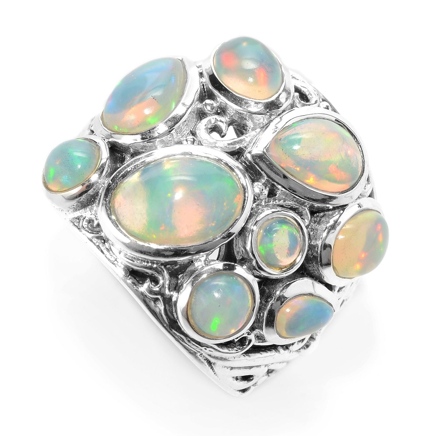 Samuel B Sterling Silver Balinese Design Multi Shape Opal Ring