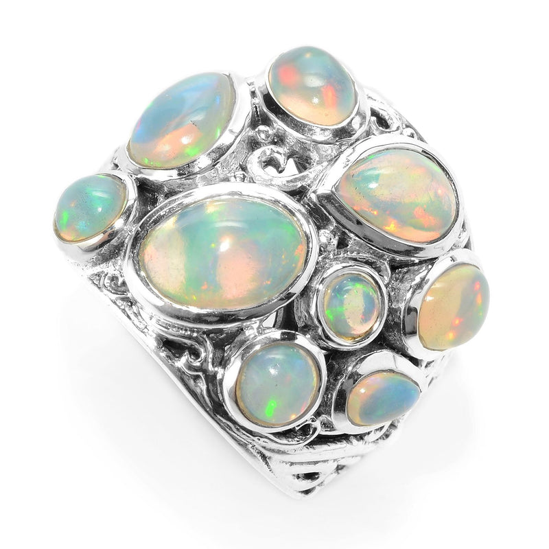 Samuel B Sterling Silver Balinese Design Multi Shape Opal Ring