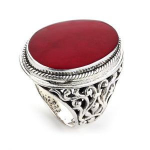 Samuel B. Sterling Silver Oval Coral Ring (91436)