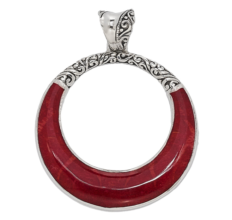 Samuel B Sterling Silver Round Coral Balinese Design Open Pendant.