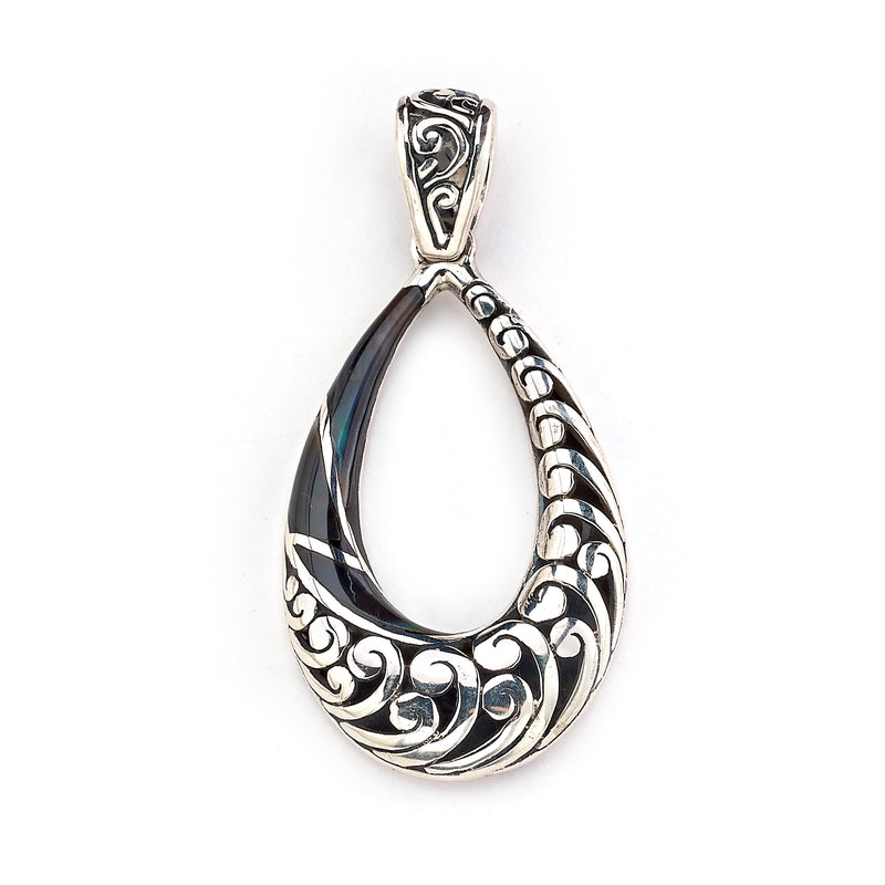 Samuel B Sterling Silver Black Shell Open Pear-Shaped Balinese Design Pendant