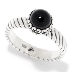 Samuel B. Sterling Silver Round Onyx Ring, Size 7 (94068)