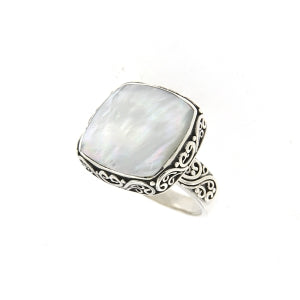 Samuel B. Sterling Silver Square Balinese Design Mother of Pearl Ring, Size 7 (91673)