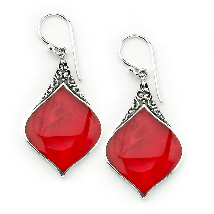 Samuel B Sterling Silver Balinese Design Coral Drop Earrings