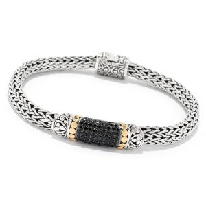 Our Sterling Silver and 18k solid Gold, black spinel pave bracelet, handcrafted in Bali by our skilled artisans. From our signature collection, Royal Bali™ featuring designs handcrafted using sterling silver, solid 18k gold accents and genuine gemstones.