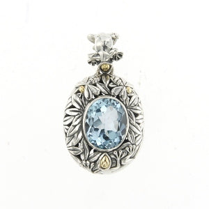 Samuel B Sterling Silver and 18K Yellow Gold with Blue Topaz Oval Pendant 