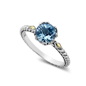 Our Sterling Silver and 18k birthstone ring in blue topaz, handcrafted in Bali by our skilled artisans. From our signature collection, Royal Bali™ featuring designs handcrafted using sterling silver, solid 18k gold accents and genuine gemstones.