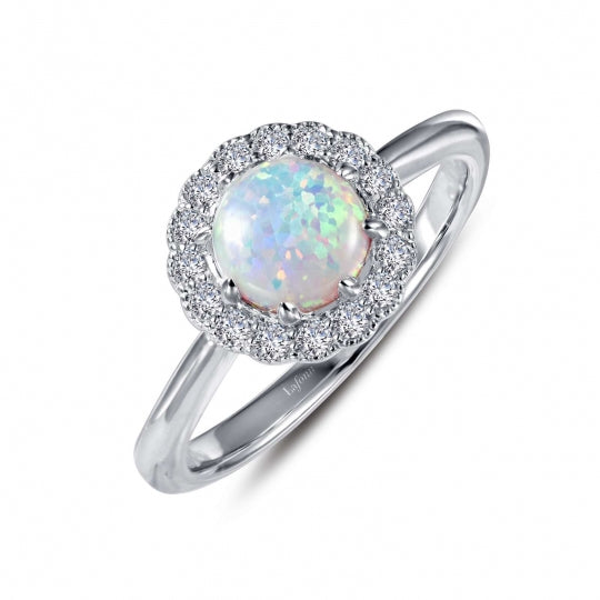 Lafonn Sterling Silver 1.08ct Simulated Opal Halo Ring, Size 8 (96852)