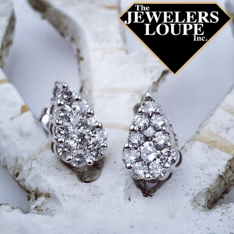 14k White Gold Pear Shape 1ctw Diamond Cluster Earrings (60453)