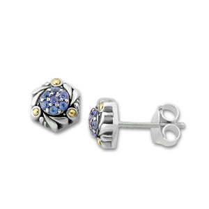 Samuel B Sterling Silver and 18K gold Pave Blue Sapphire stud earrings.