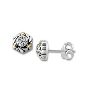 Samuel B. Sterling Silver and 18k Gold Pave White Topaz Stud Earrings (98579)