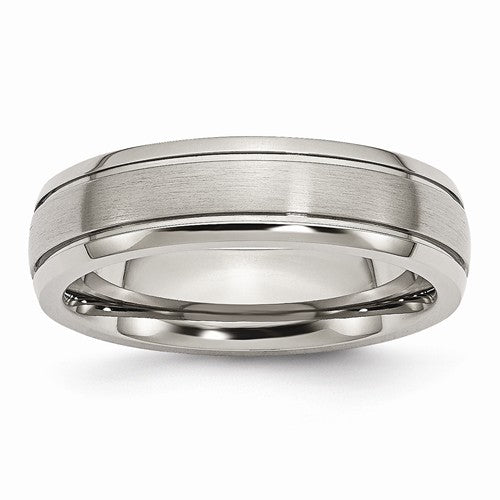 Titanium Grooved Edge 6mm Brushed And Polished Band, Size 8 (74179)