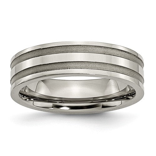 Titanium Grooved 6mm Brushed And Polished Band, Size 12.5 (76151)