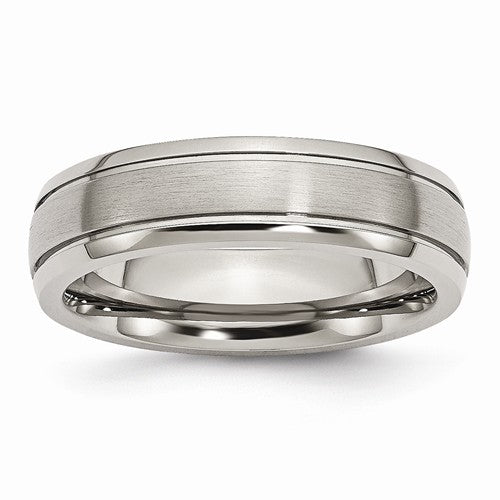 Titanium Grooved Edge 6mm Brushed And Polished Band
