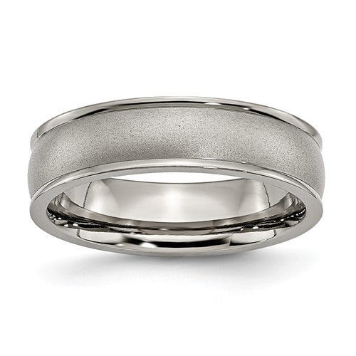 Titanium Ridged Edge 6mm Satin And Polished Band, Size 8 (78732)