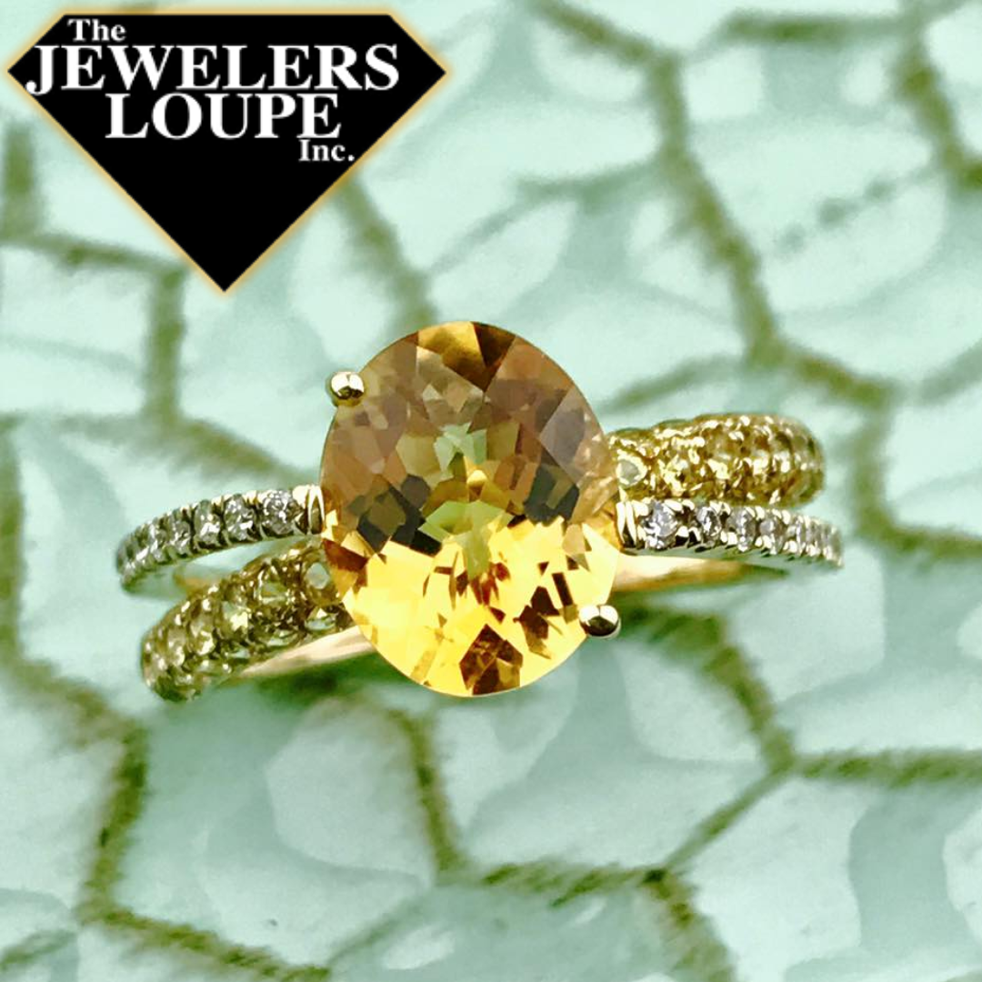 14K Yellow Gold Diamond, Citrine and Yellow Sapphire Ring