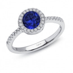 Lafonn Simulated Diamond and Lab-Created Sapphire Round Halo Ring in Sterling Silver