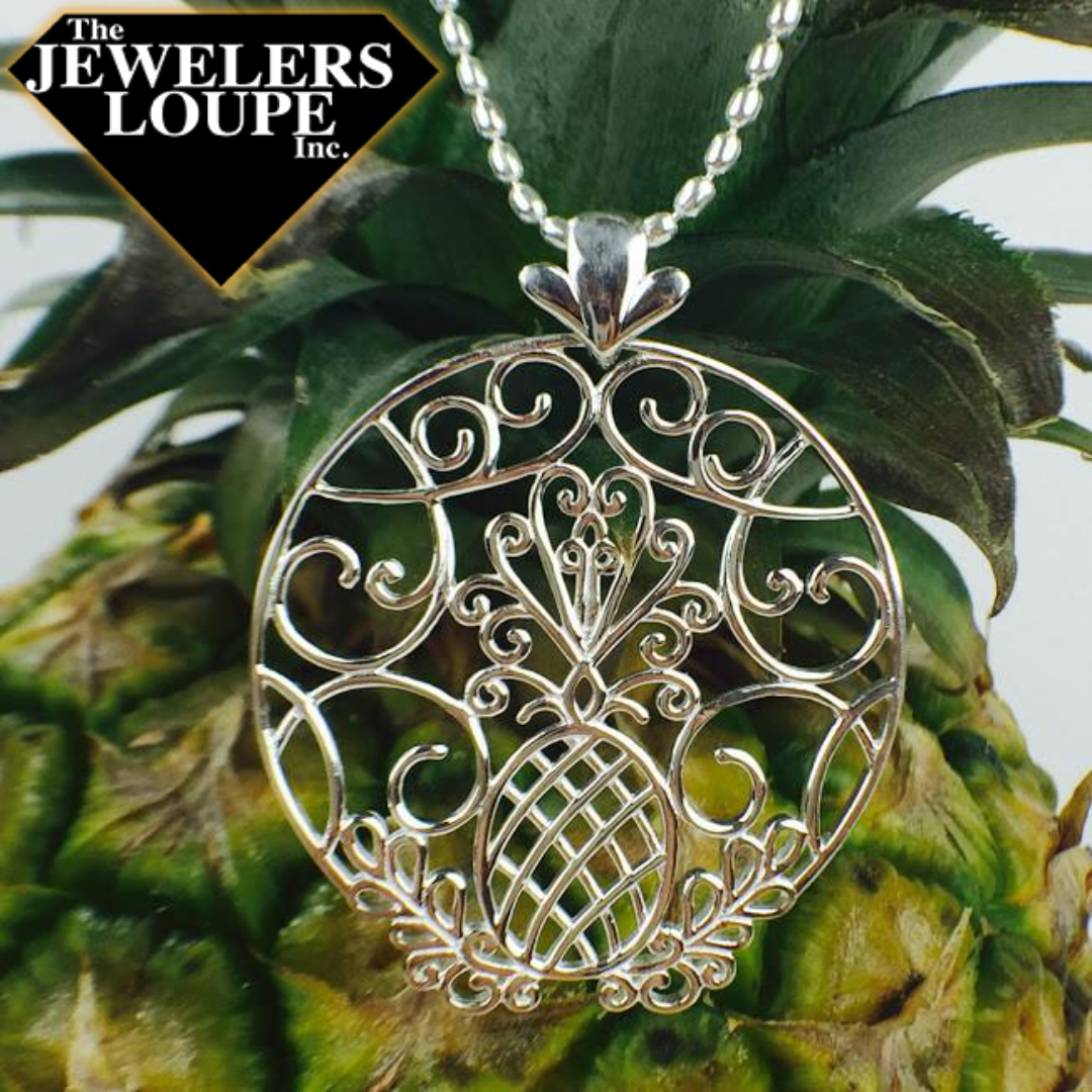 Southern Gates Sterling Silver Round Pineapple Scroll Pendant 