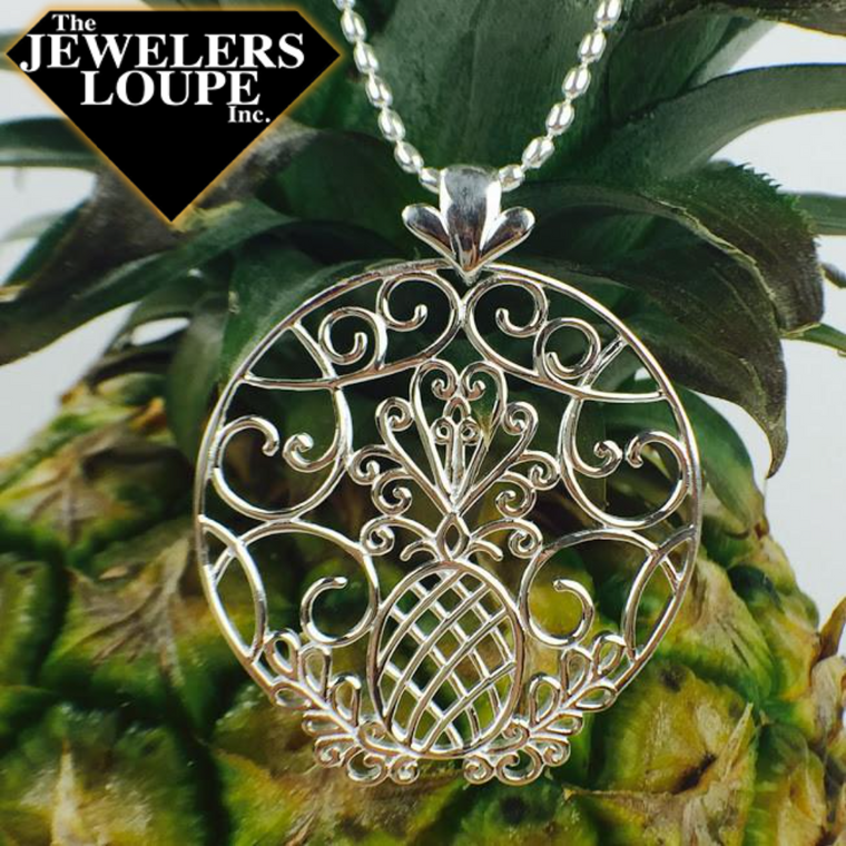 Southern Gates Sterling Silver Round Pineapple Scroll Pendant (81081)