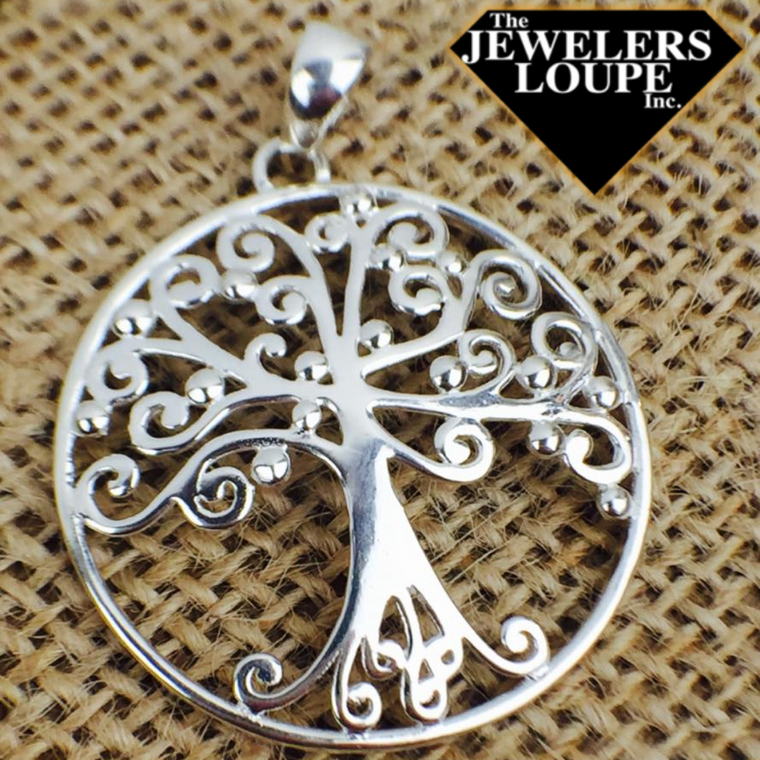 Southern Gates Sterling Silver Large Round Oak Tree Pendant (81103)