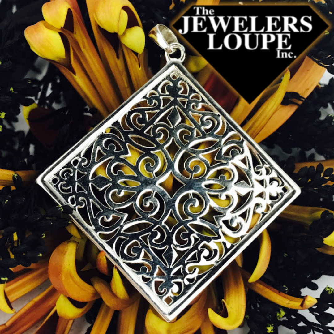 Southern Gates Sterling Silver 38x38mm Large Diamond Scroll Pendant.