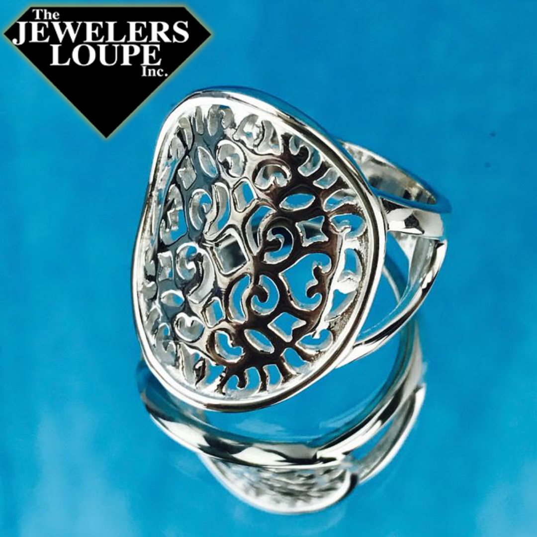 Southern Gates Sterling Silver Oval Scroll Ring