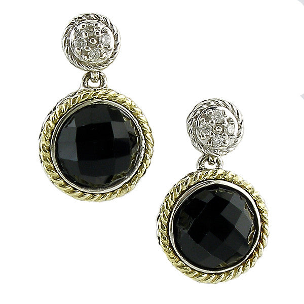 Andrea Candela Sterling Silver and 18k Yellow Gold Diamond and Onyx Earrings (82505)